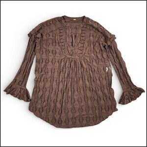 Free People Candy Shop Open Lace Tunic M Chocolate Brown Boho Prairie Whimsigoth
